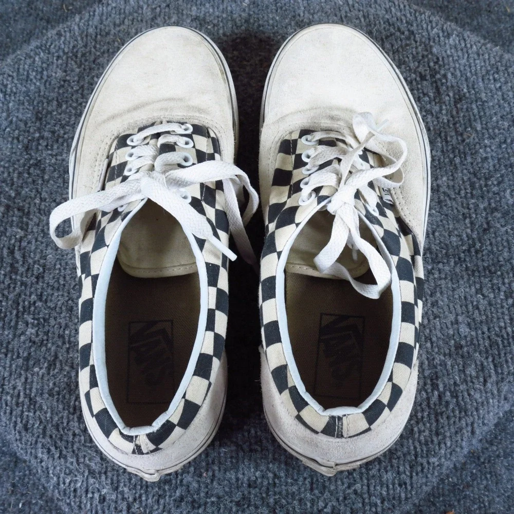 Vans Era Checkerboard‎ Mens 8 Womens 9.5 Skate Shoes Cream Black Suede Canvas